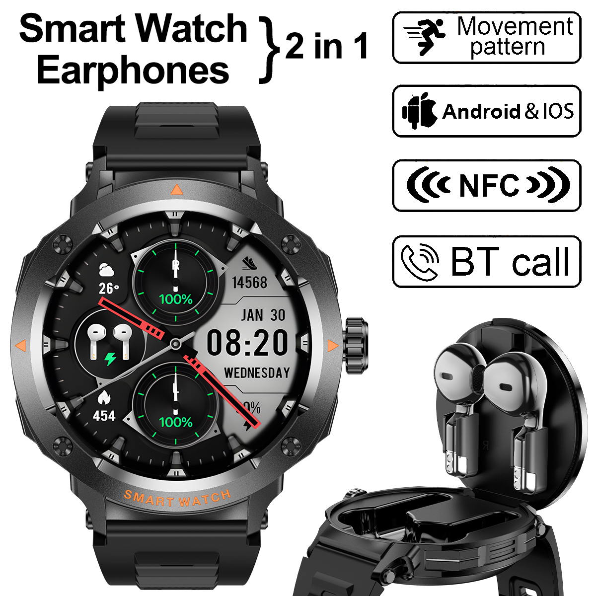 NFC Smart Watch Wireless Earph - Earbuds Charging Case recensione e prezzo