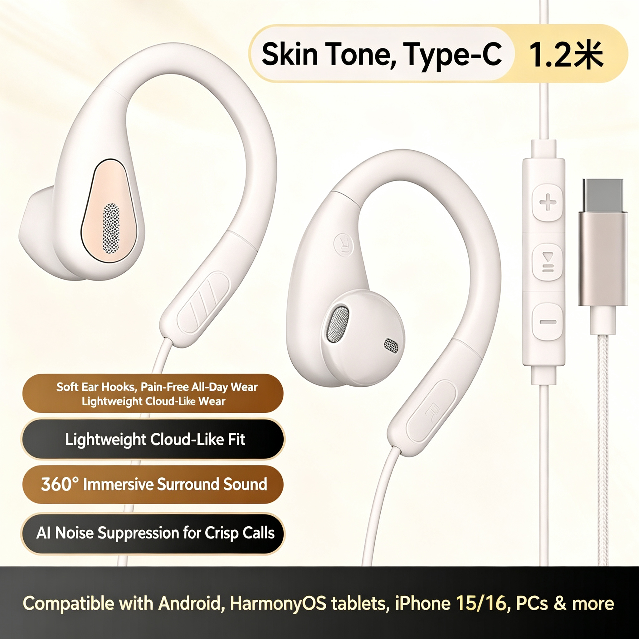 3.5mm&Type-C Ear-Hook Wired Sp - Sports Earphone Hook recensione e prezzo